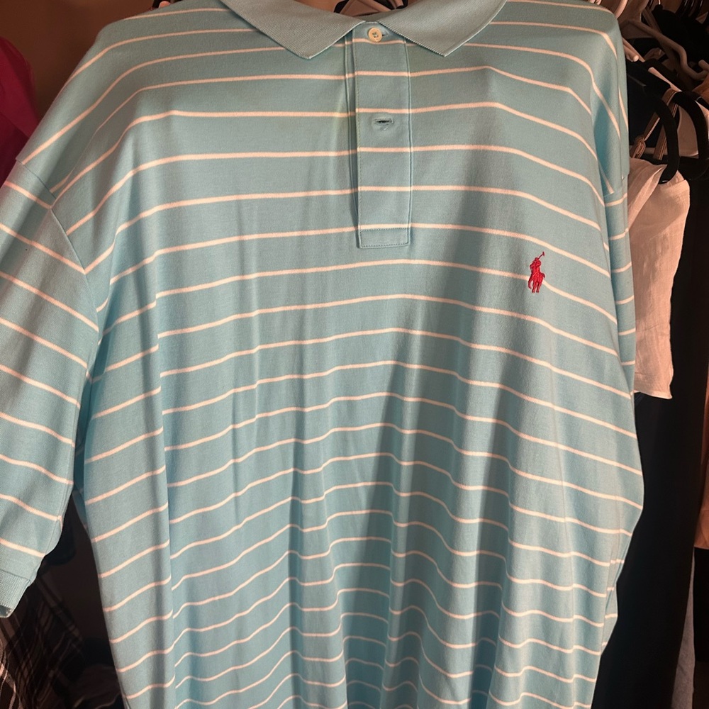 Polo by Ralph Lauren Men's Aqua Striped Polo Shirt